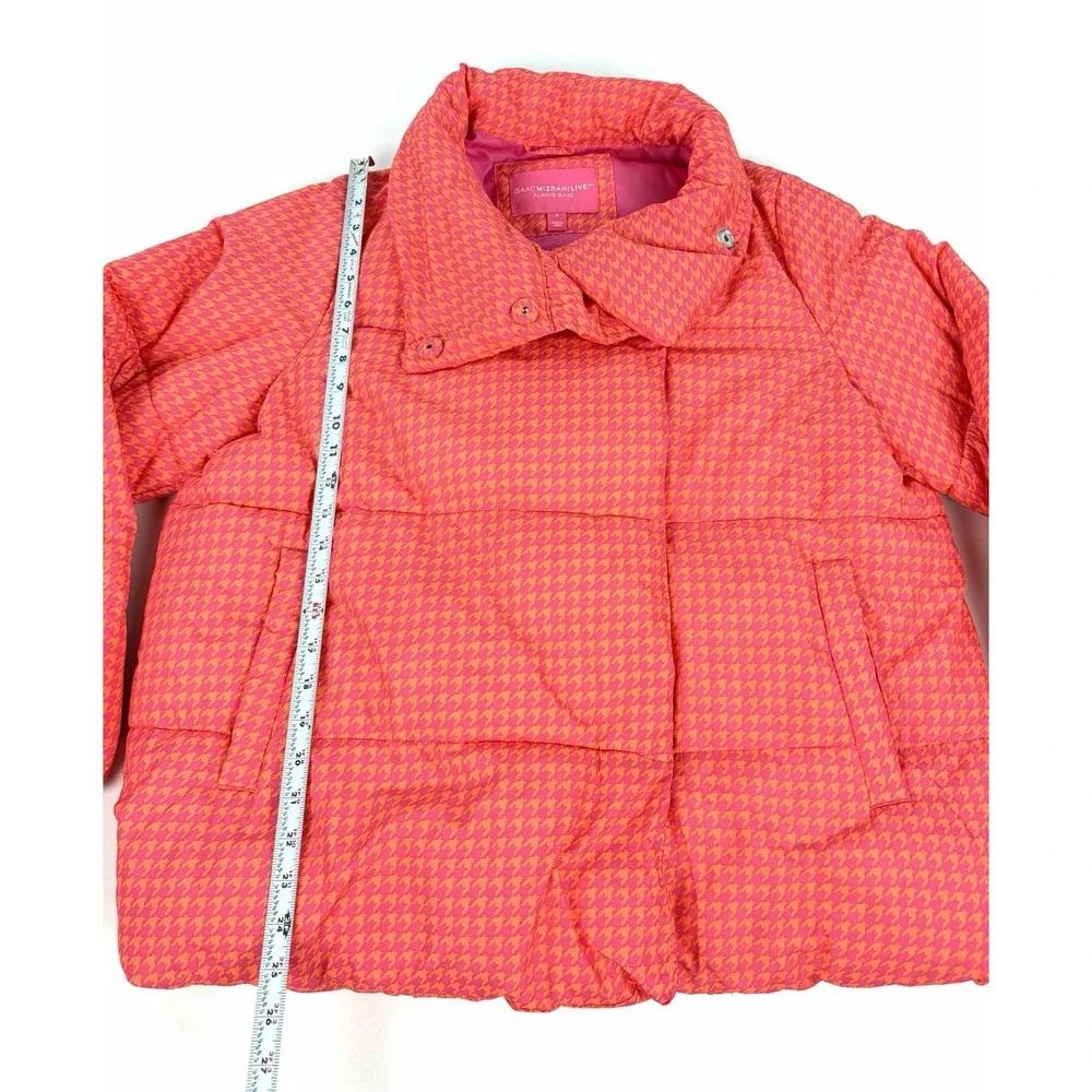 Isaac Mizrahi Live Puffer Jacket Women's Medium Pink Orange Houndstooth Coat